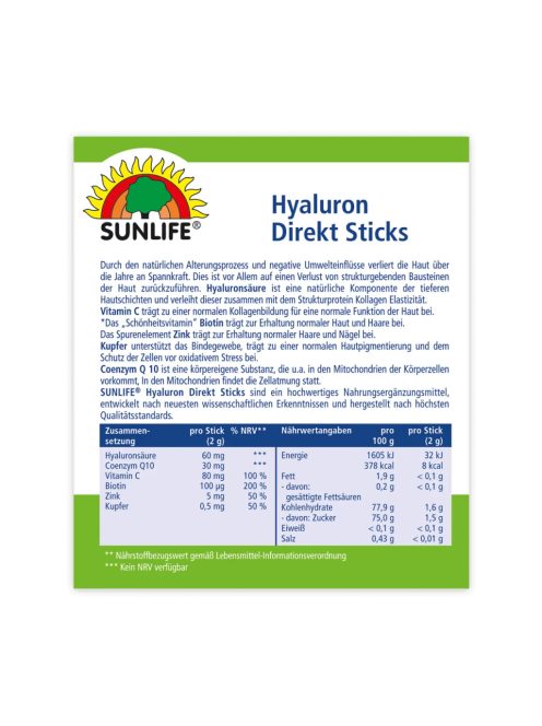 SUNLIFE® Hialuron direkt por tasakban 20 db - grapefruit ízű