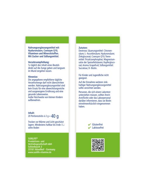 SUNLIFE® Hialuron direkt por tasakban 20 db - grapefruit ízű