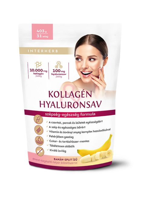 INTERHERB Kollagén & Hyaluronsav italpor Banán-Split ízű 403 g 31 adag