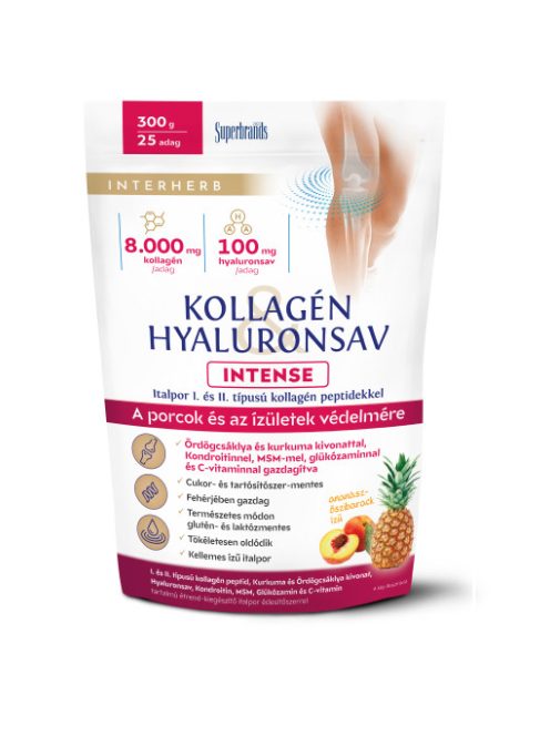 INTERHERB Kollagén & Hyaluronsav italpor INTENSE ananász-őszibarack ízű 300 g 25 adag