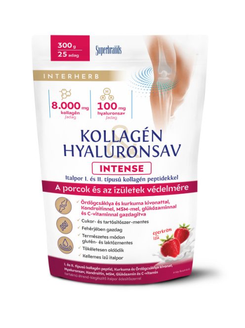 INTERHERB Kollagén & Hyaluronsav italpor INTENSE Eperkrém ízű 300 g