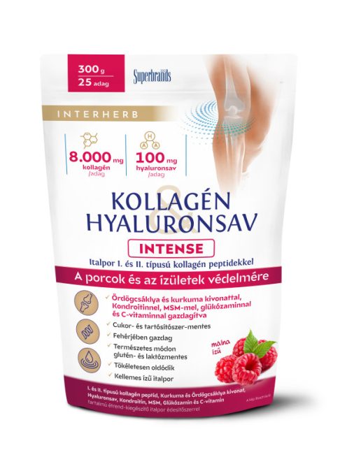 INTERHERB Kollagén & Hyaluronsav italpor INTENSE Málnaízű 300 g