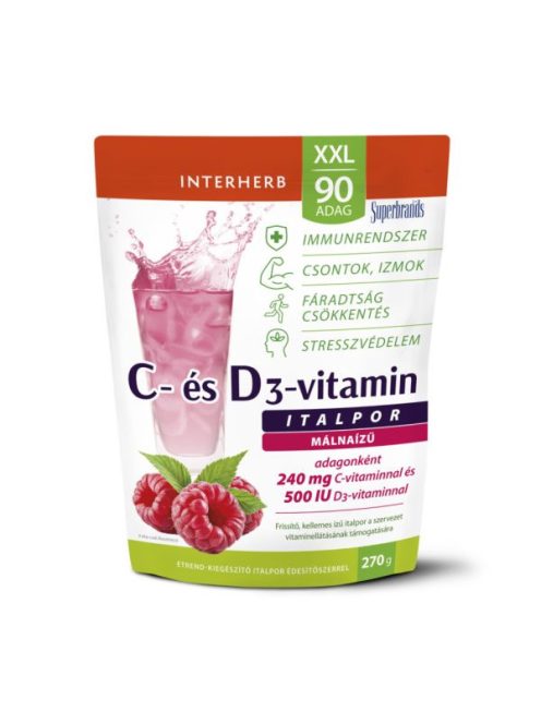 INTERHERB XXL 90 adag C+D3-vitamin málnaízű italpor 270g